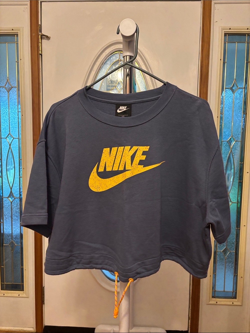 Nike Cropped Sweatshirt in Navy with Yellow Logo